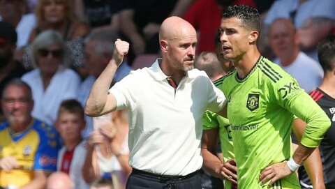 MANGLER RESPEKT: Cristiano Ronaldo forklarer at han ikke har respekt for Manchester United-manager. Ten Hag Ronaldo