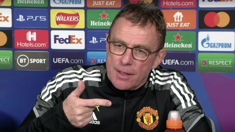 MØTTE MEDIENE: Ralf Rangnick på tirsdagens pressekonferanse. Skjermdump: MUTV rangnick