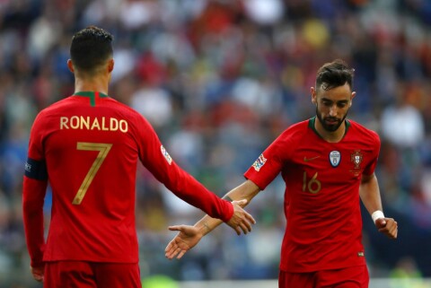 PORTUGAL: Fernandes står med 19 landskamper for Portugal. Her sammen med Cristiano Ronaldo, som i sin tid også gikk fra Sporting til United.