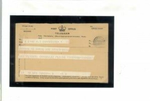 SISTE LIVSTEGN HJEM: Dette er telegrammet som Duncan Edwards sendte til vertsfamilien i Stretford like før katastrofen som kostet ham livet.