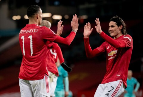 KAN LÆRE AV CAVANI: Mason Greenwood – som mot Liverpool gjorde det samme som Cavani mot Fulham, nemlig scoret 1-1-målet for Manchester United.