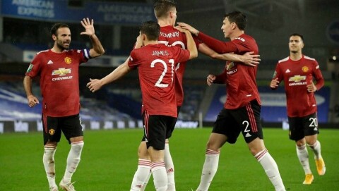 GOD STEMNING: United-gutta kunne feire tre mål mot Brighton.