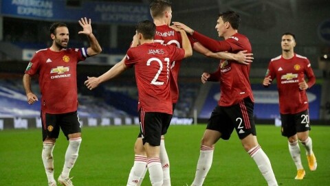 GOD STEMNING: United-gutta kunne feire tre mål mot Brighton. GOD STEMNING: United-gutta kunne feire tre mål mot Brighton.