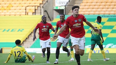 BØRSKONGE: Harry Maguire gjør det sterkt på spillerbørsene rundt om, etter at han avgjorde kvartfinalen mot Norwich etter 118 minutter.