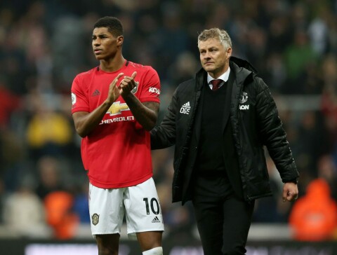TRE SEIRER: Solskjær og Marcus Rashford har bare vunnet tre av elleve kamper denne sesongen.