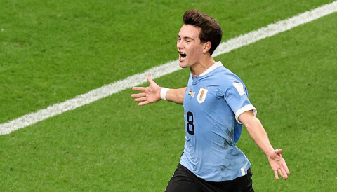 Facundo Pellistri etter en Uruguay-scoring i VM i 2022.