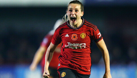 Ella Toone jubler etter at hun scoret sitt første United-mål på nesten ett år. Mot Brighton, 5. nov. 2023.