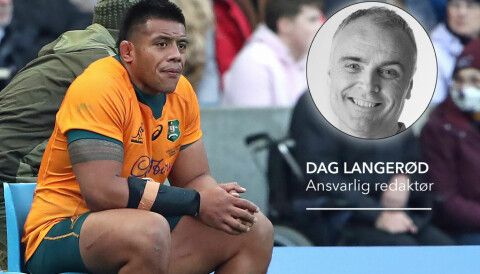 En australsk rugby-spiller sitter på utvisningssstolen, og ansvarlig redaktør Dag Langerød er innfelt på bildet.