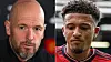 Erik ten Hag og Jadon Sancho, oktober 2023 og august 2023.