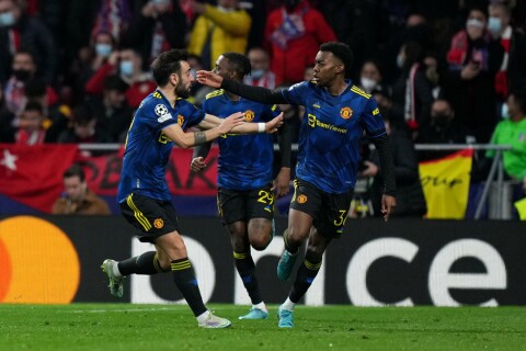 TENTE HÅPET: Anthony Elanga sørget for et strålende utgangspunkt før returoppgjøret med sin 1-1-scoring i Madrid. Atletico Madrid v Manchester United: Round Of Sixteen Leg One - UEFA Champions League