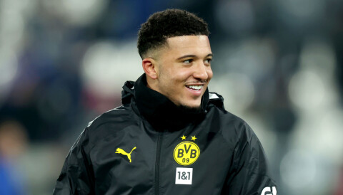 Jadon Sancho under oppvarmingen før sin andre debut for Dortmund, 13. januar 2024.