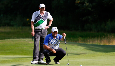 Mark Roberts og Matthew Dixon under en golfrunde i 2014 på High Legh Golf Club.