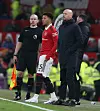 Jadon Sancho og Erik ten Hag på Old Trafford.