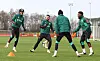 Marcus Rashford, Bruno Fernandes og Kobbie Mainoo på trening.