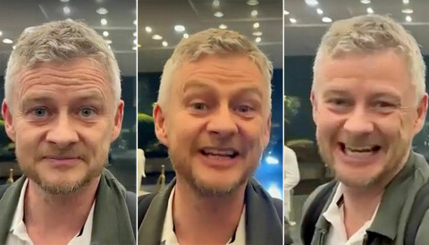 Ole Gunnar Solskjær. Tre ansiktsuttrykk fra samme intervju med Andy Mitten i India.