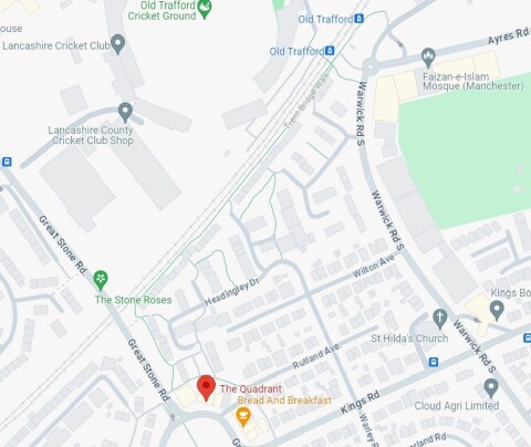 Kart som viser hvor The Quadrant ligger: 67 Great Stone Rd., Old Trafford, Stretford, Manchester M32 8GR