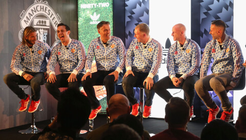 KLUBBLEGENDER: David Beckham, Gary Neville, Phil Neville, Paul Scholes, Nicky Butt og Ryan Giggs i anledning en Adidas-lansering i 2017. Class of 92