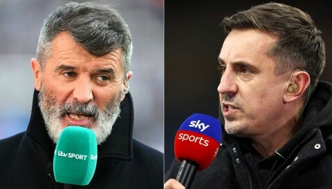 Montasje: Roy Keane (januar 2024) og Gary Neville (desember 2023) som pundits.