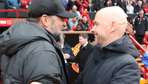 Jürgen Klopp og Erik ten Hag, før United 4-3 Liverpool, 17. mars 2024.