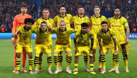 Dortmund-lagbilde før Champions League-semifinalen borte mot Paris Saint-Germain, 7. mai 2024.