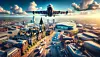 AI-bilde av Manchester med et fly som flyr over byen.