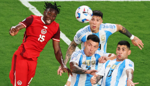 Lisandro Martínez (nederst i midten) og hans stoppermakker Cristian Romero (til høyre) har hatt et meget godt Copa America så langt.