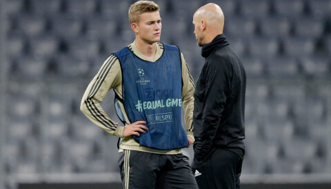 MUNCHEN, GERMANY - OCTOBER 1: (L-R) Matthijs de Ligt of Ajax, coach Erik ten Hag of Ajax during the Training Ajax in Munchen at the Munchen on October 1, 2018 in Munchen Germany (Photo by Erwin Spek/Soccrates /Getty Images) De Ligt og Ten Hag sammen fra tiden i Ajax.