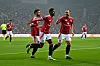 Fernandes, Rashford og Eriksen feirer mål mot Porto.