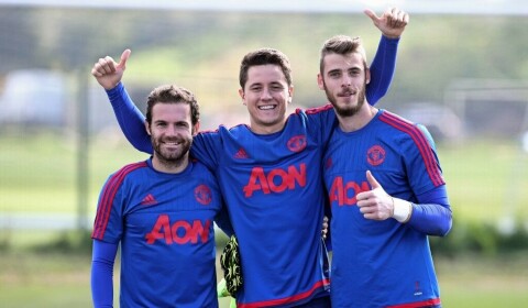 JUAN MATA, ANDER HERRERA og DAVID DE GEA. Sannsynligheten for at alle tre spiller samtidig for Spania er neppe særlig stor, men den er der. GettyImages-487728154