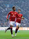 Marcus Rashford og Bruno Fernandes feirer førstnevntes mål mot Porto, 3. oktober 2024.