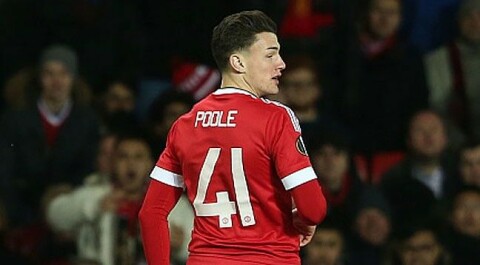 HAR DEBUTERT: Regan Poole har allerede debutert for Uniteds A-lag, da han kom inn helt på slutten av hjemmekampen mot Midtjylland i fjorårets Europa League. reganpoole