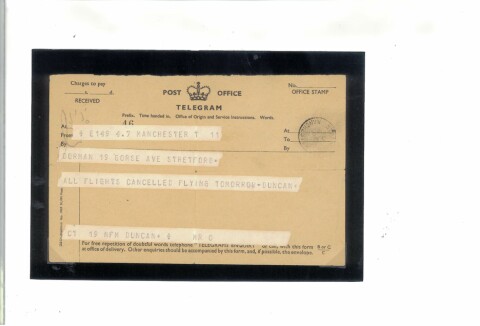 SISTE LIVSTEGN HJEM: Dette er telegrammet som Duncan Edwards sendte til vertsfamilien i Stretford like før katastrofen som kostet ham livet. Foto: Bjarte Valen