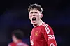 Alejandro Garnacho etter å ha scoret Uniteds andre mål i 3-0-seieren mot Leicester, 16. mars 2025.