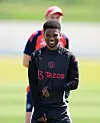 Amad Diallo på trening før Europa League-finalen 2025.