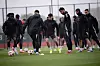 Gabriele Biancheri, Jaydan Kamason, Bruno Fernandes, Diogo Dalot osv osv på trening på Carrington, 16. april 2025.