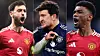Montasje: Bruno Fernandes, Harry Maguire og Amad fra 2024/25-sesongen.