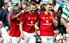Louis Saha, Michael Carrick og Darren Fletcher feirer sistnevntes mål i legendekampen mot Celtic, 6. september 2025.