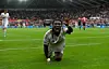 SWANSEA, WALES - AUGUST 30: Swansea striker Bafetimbi Gomis celebrates after scoring the second swansea goal during the Barclays Premier League match between Swansea City and Manchester United on August 30, 2015 in Swansea, United Kingdom. (Photo by Stu Forster/Getty Images)