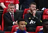 Ole Gunnar Solskjær og Michael Carrick på United-benken, 11. august 2019.