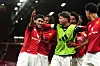 Manchester United-jubel etter 1-0-målet i FA Youth Cup-semifinalen mot Crystal Palace, 17. april 2026. JJ Gabriel, Samuel Lusale, Noah Ajayi, James Overy, Yuel Helafu, osv.