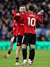 Luke Shaw og Matheus Cunha feirer mål, 23. februar 2026.