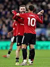 Luke Shaw og Matheus Cunha feirer mål, 23. februar 2026.