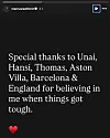 Marcus Rashford Instagram Story post om VM.