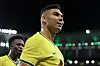 Casemiro jubler etter å ha scoret for Brasil mot Panama, Vinícius Júnior i bakgrunnen, 31. mai 2026.
