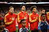 Kevin De Bruyne, Senne Lammens og Axel Witsel under nasjonalsangen til Belgia, VM 2026, 26. juni 2026.