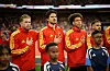 Kevin De Bruyne, Senne Lammens og Axel Witsel under nasjonalsangen til Belgia, VM 2026, 26. juni 2026.
