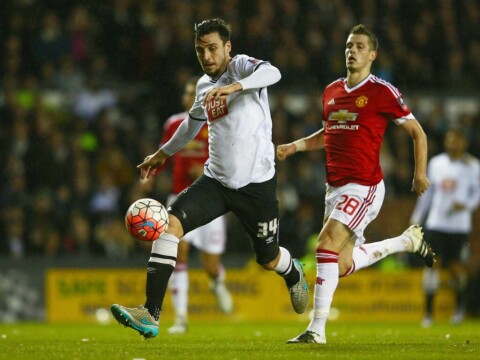 during the Emirates FA Cup fourth round match between Derby County and Manchester United at iPro Stadium on January 29, 2016 in Derby, England.