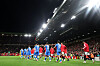 Manchester United og Brighton går inn på banen før ligacupkampen 16. september 2026.