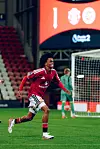Yuel Helafu feirer etter å ha sendt Uniteds U21-lag opp i ledelsen, 18. september 2026.