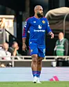 Bryan Mbeumo i Manchester United-drakt på gresset under kampen mot Fulham.